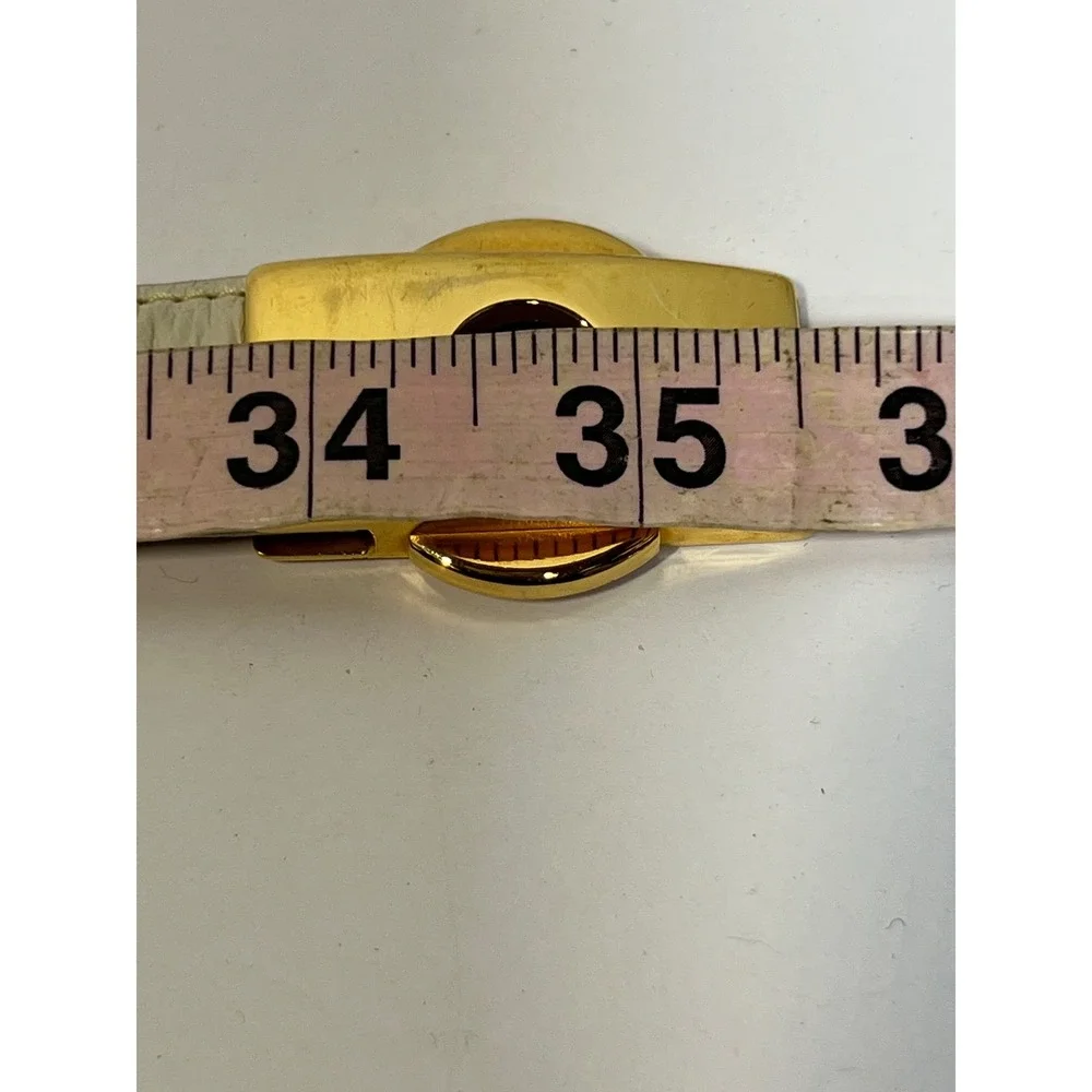 Worth Womens Belt Medium Cream Genuine Calfskin Leather Gold Slide‎ Buckle USA